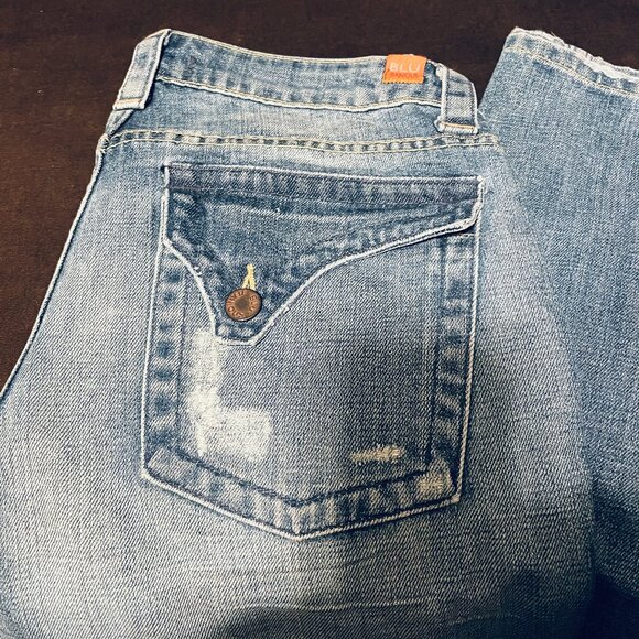 NEW Vintage Blue Blu Jeanius 26 Bootcut asymetrical back pocket flap medium wash - Picture 2 of 7